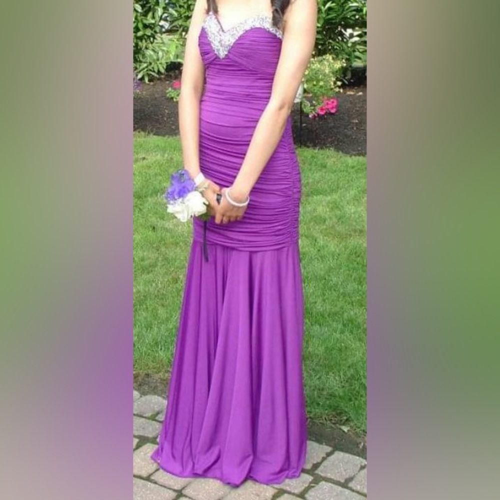 Prom Dress (violet, mermaid-silhouette, strapless, size 0-2)